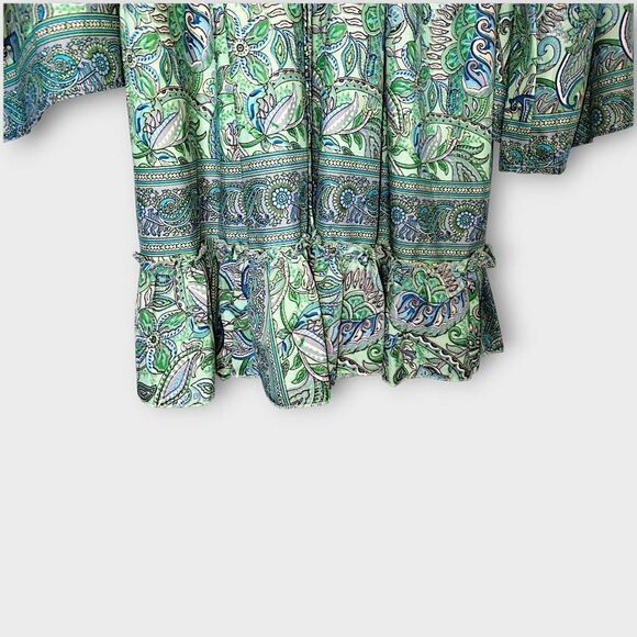 Womens Boho Dress Ruffle Flare‎ Sleeves Bohemian Blue Green Floral V Neck Boho - Picture 4 of 12